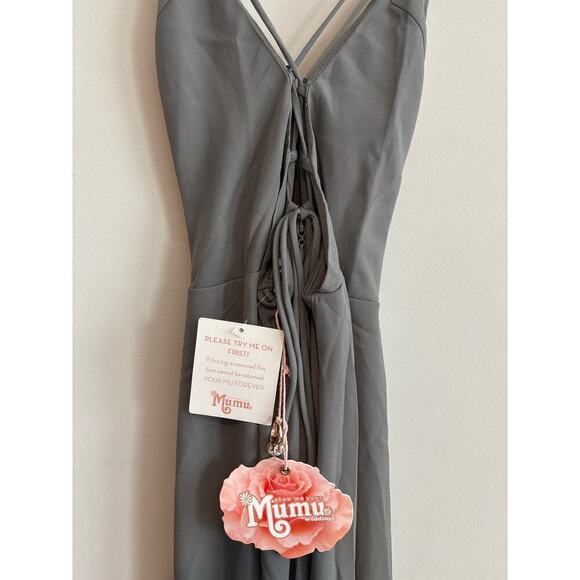 NWT Show Me Your Mumu Godshaw Goddess Gown Bridesmaid Dress Charcoal Size L - Picture 7 of 12